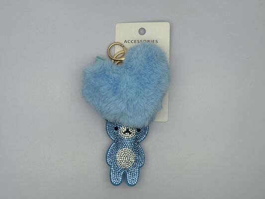Various Colors Geometric Bear Key Chain with Furry Heart and Golden Details