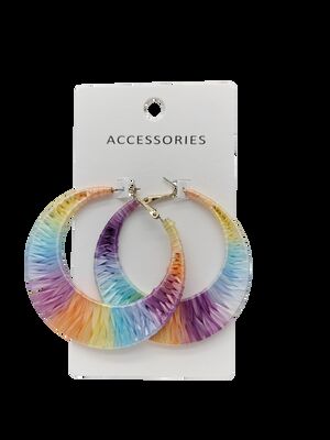 Huge Hoop Earrings Handmade Space Dye Bright-Colored Raffia Earrings