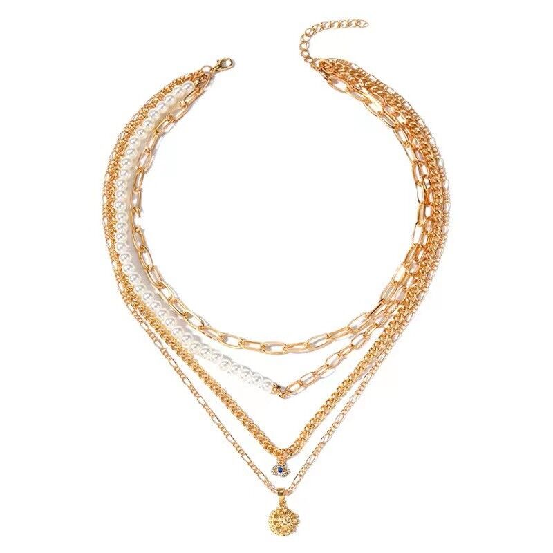 Multi Layered Ladies Fancy Necklace Durable Multiscene Gold Color
