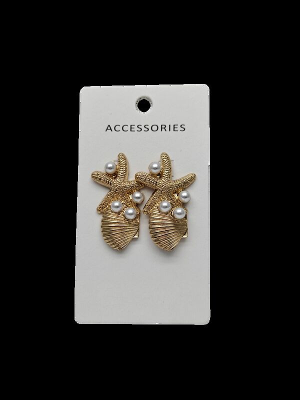 Fashionable Vacation Beach Style Marine Life Series Metal Marine Style Starfish Shell Inlaid Pearl Female Alloy Stud Earrings