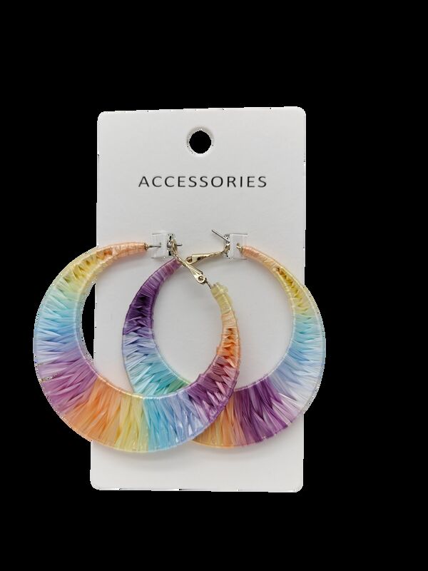 Huge Hoop Earrings Handmade Space Dye Bright-Colored Raffia Earrings